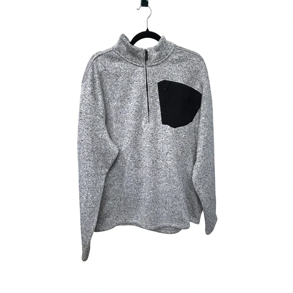TSLA Mens 2XL Gray Marled Quarter Zip Fleece Pullover Contrast Chest Pocket Warm